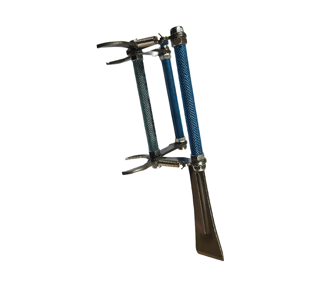 Pinza Levanta Cuadros Inox con Espátula y Mangos Azules